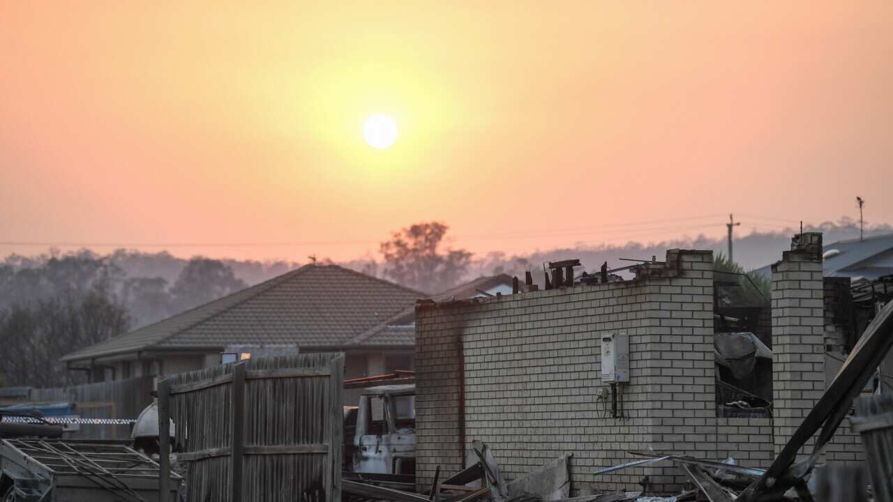 A house burnt down by bushfires is seen in Laidley, southeast Queensland, Wednesday, October 9, 2019. (AAP Image/Scott Davis) NO ARCHIVING