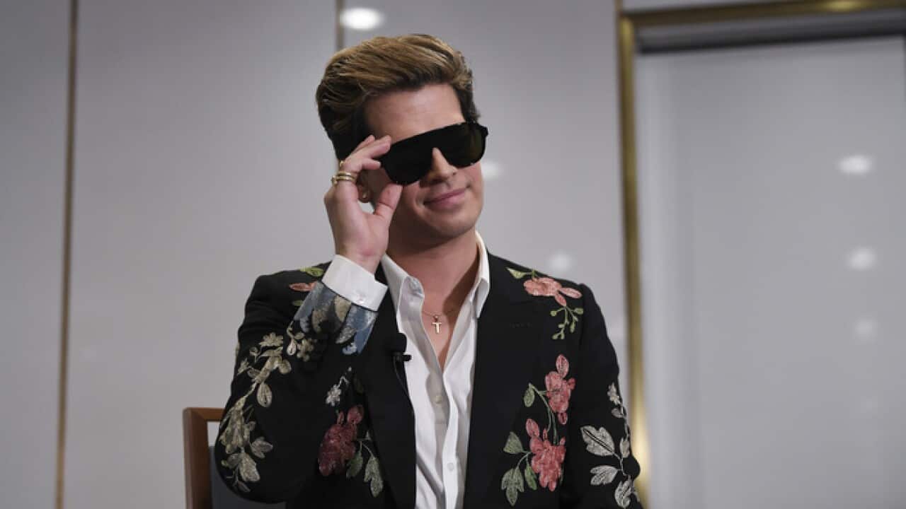 Alt-right commentator Milo Yiannopoulos speaks during an event at Parliament House in Canberra