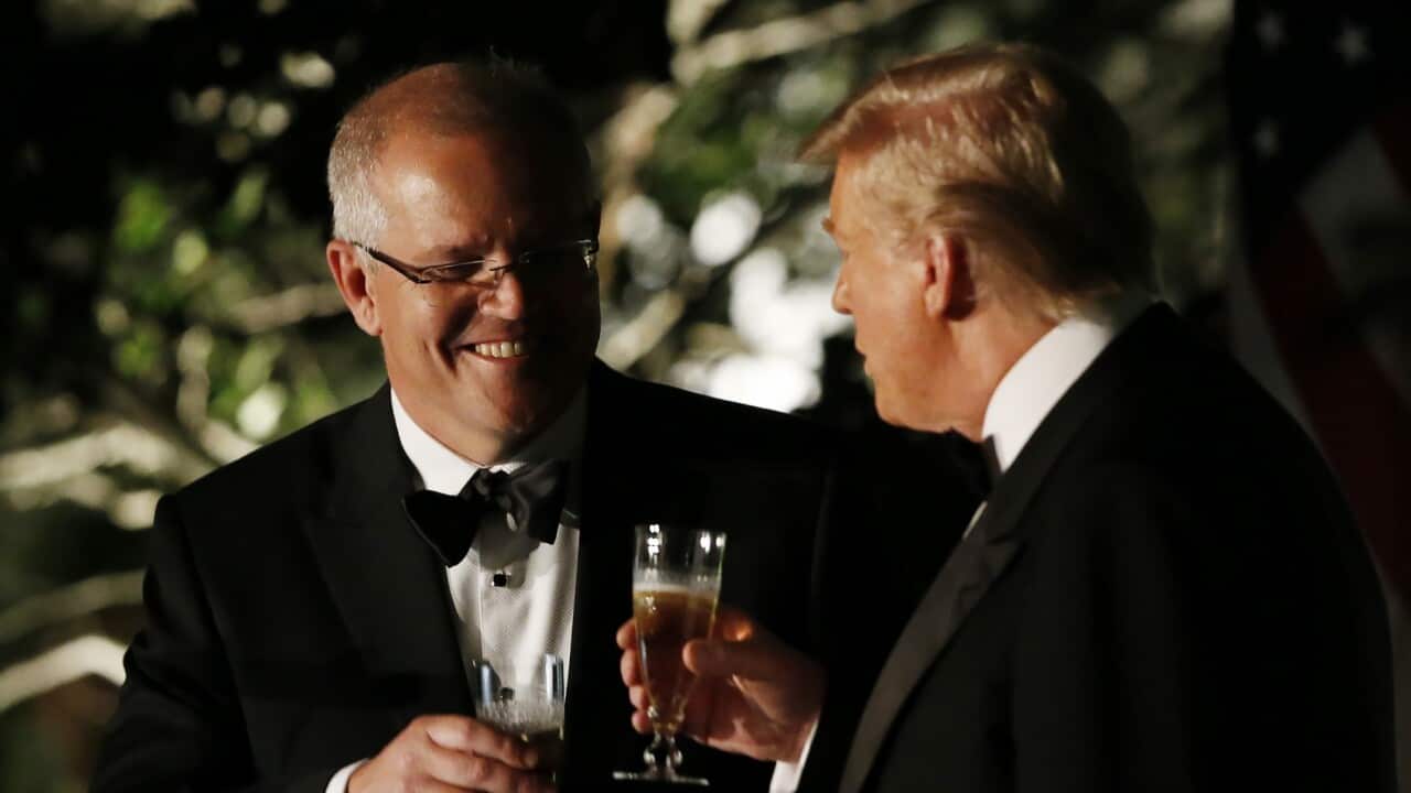 Scott Morrison (L) and US President Donald Trump in the Rose Garden of the White House