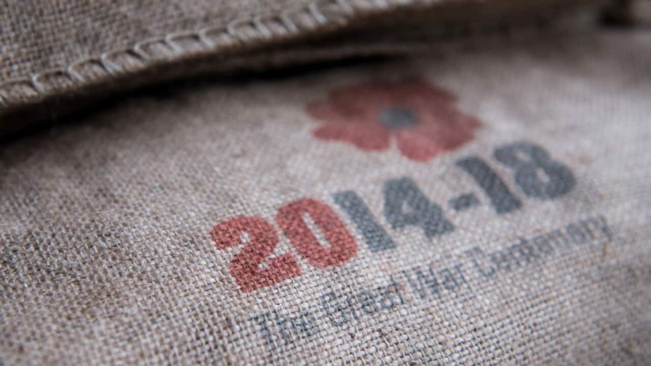One of the sandbags of "sacred soil" from WWI battlefields