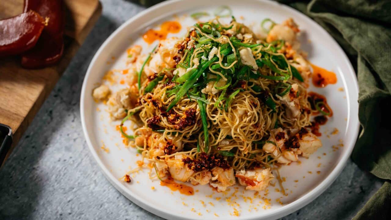 Lobster noodles with shaved bottarga and crispy chilli