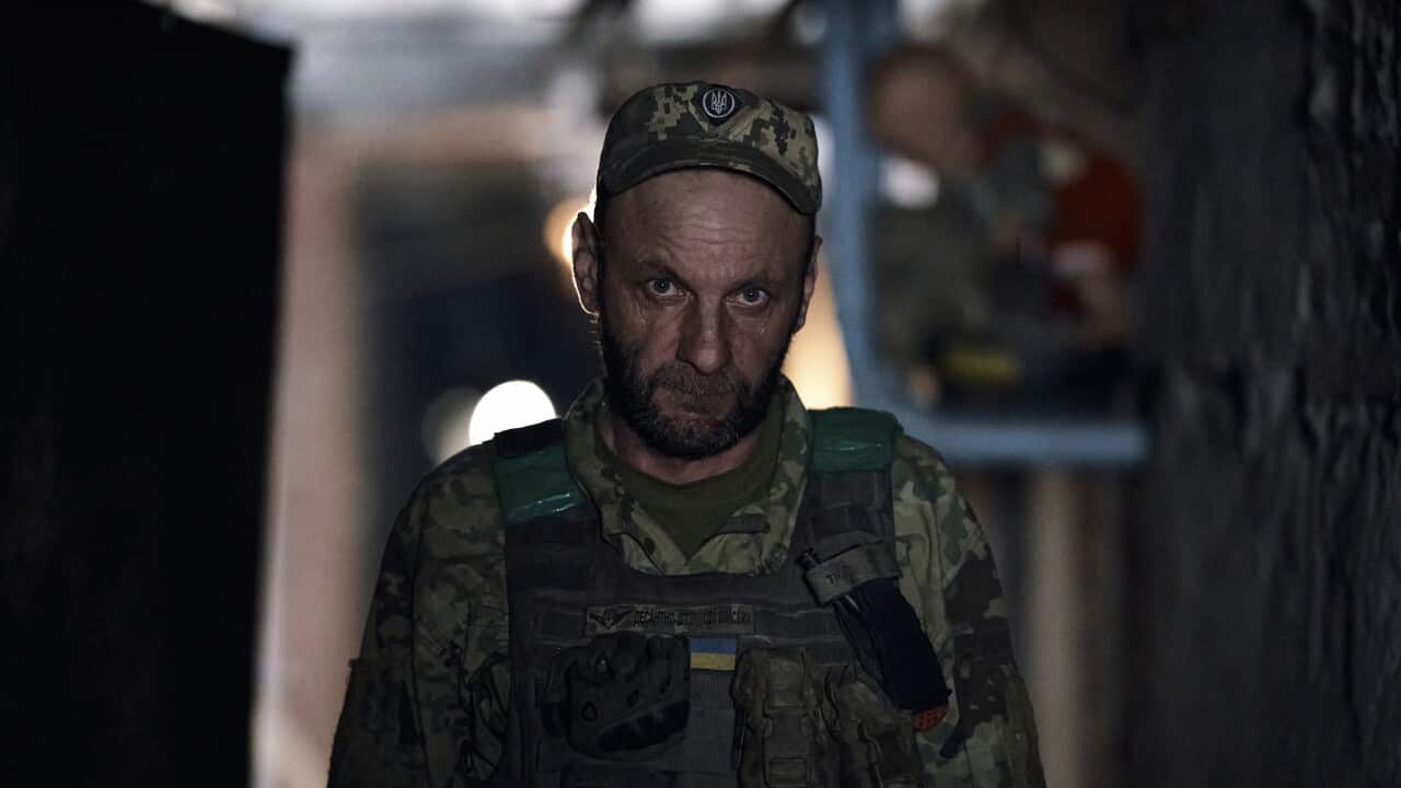 A Ukrainian soldier at a shelter near Bakhmut