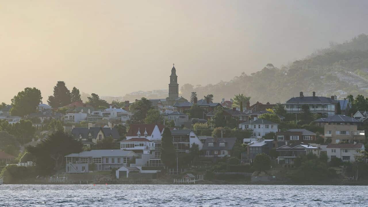 Houses along the Derwent River in Hobart.