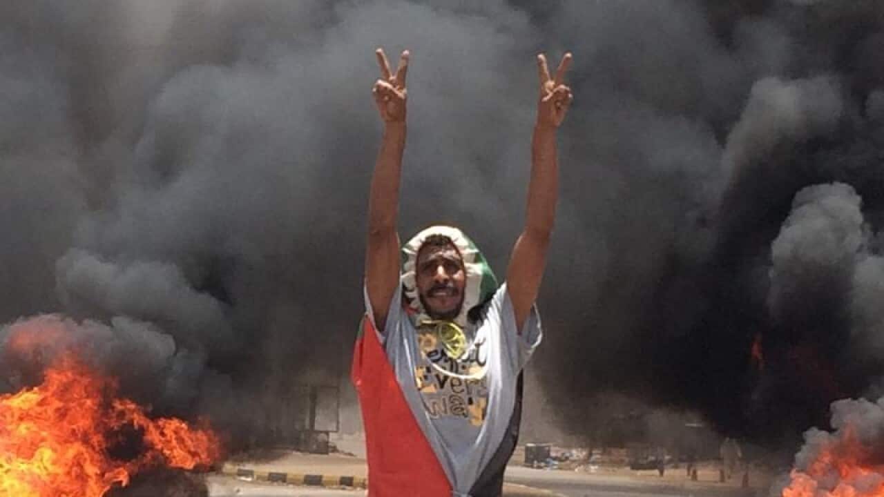 A protestor in Sudan