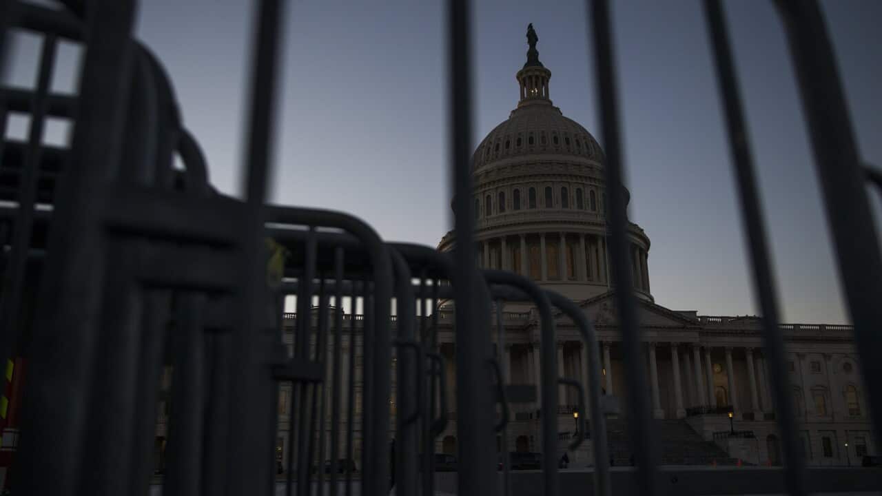 Sunset on the US Capitol in Washington, DC.
