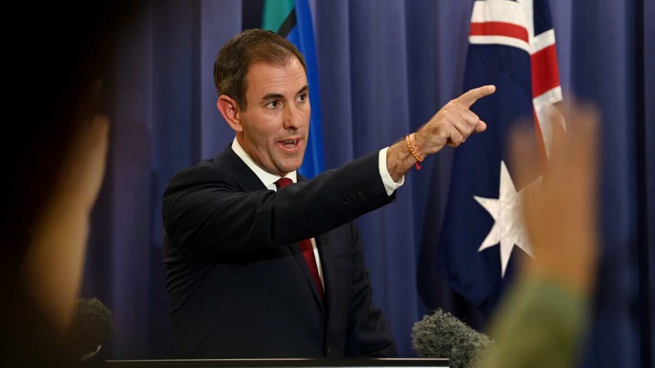Shadow Treasurer Jim Chalmers speaks to the media during a press conference on Day 17 of the 2022 federal election campaign, at Parliament House in Canberra, Wednesday, April 27, 2022.