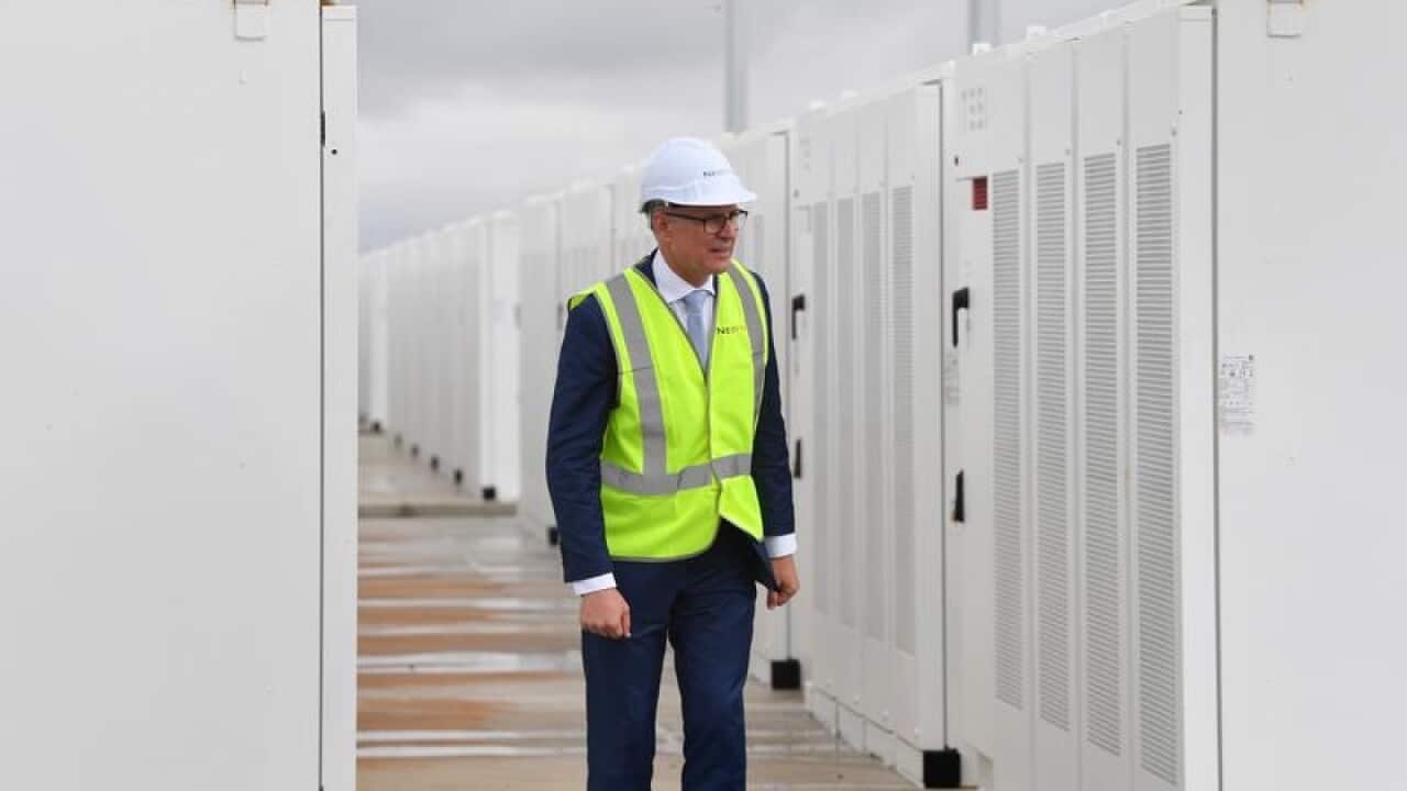 Jay Weatherill, at the Tesla battery site, has plans for more renewable energy for South Australia.