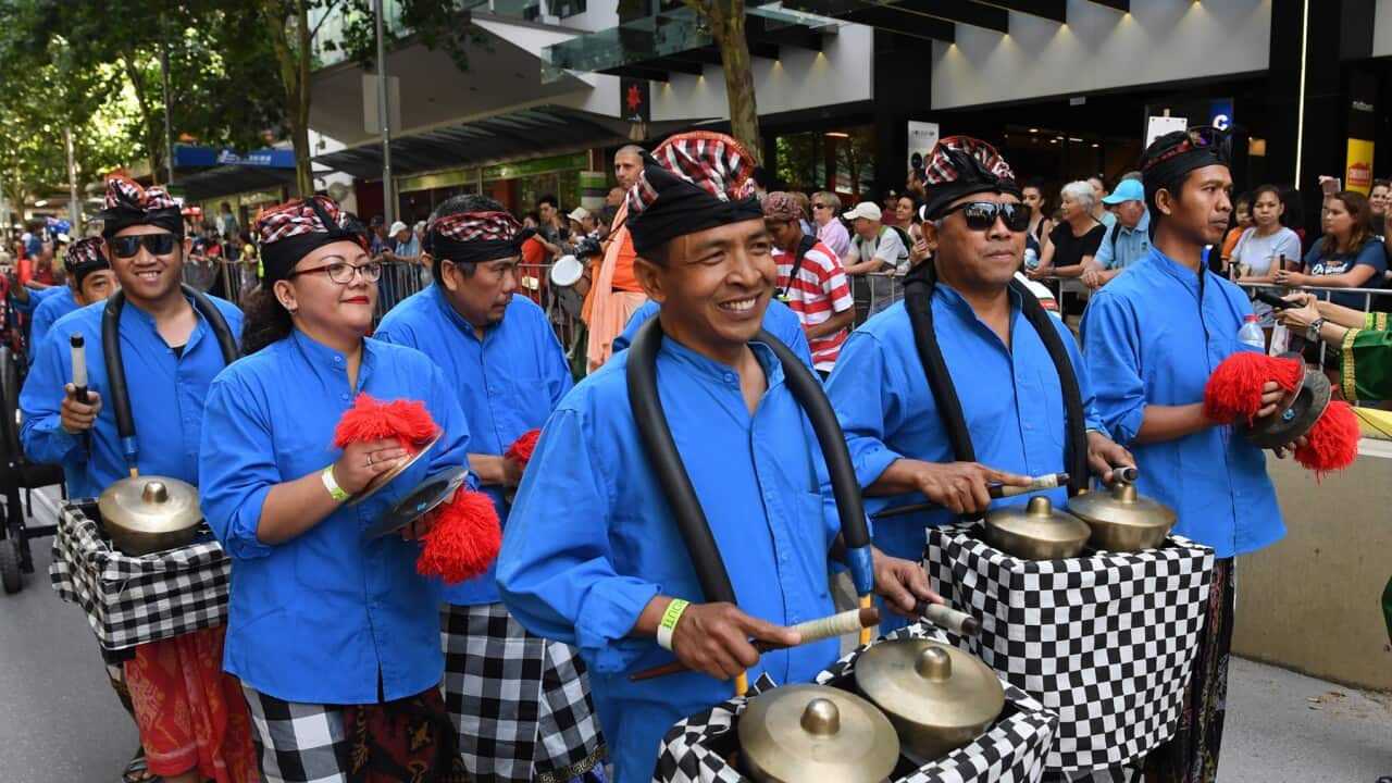 Attendees of the Australia Day parade are seen during Australia Day celebrations in Melbourne, Saturday, January 26, 2019. (AAP Image/ James Ross) NO ARCHIVING