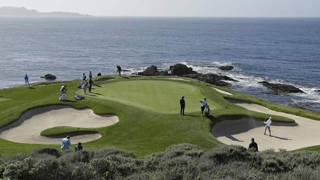 The green at the par-3 seventh hole at Pebble Beach Golf Link