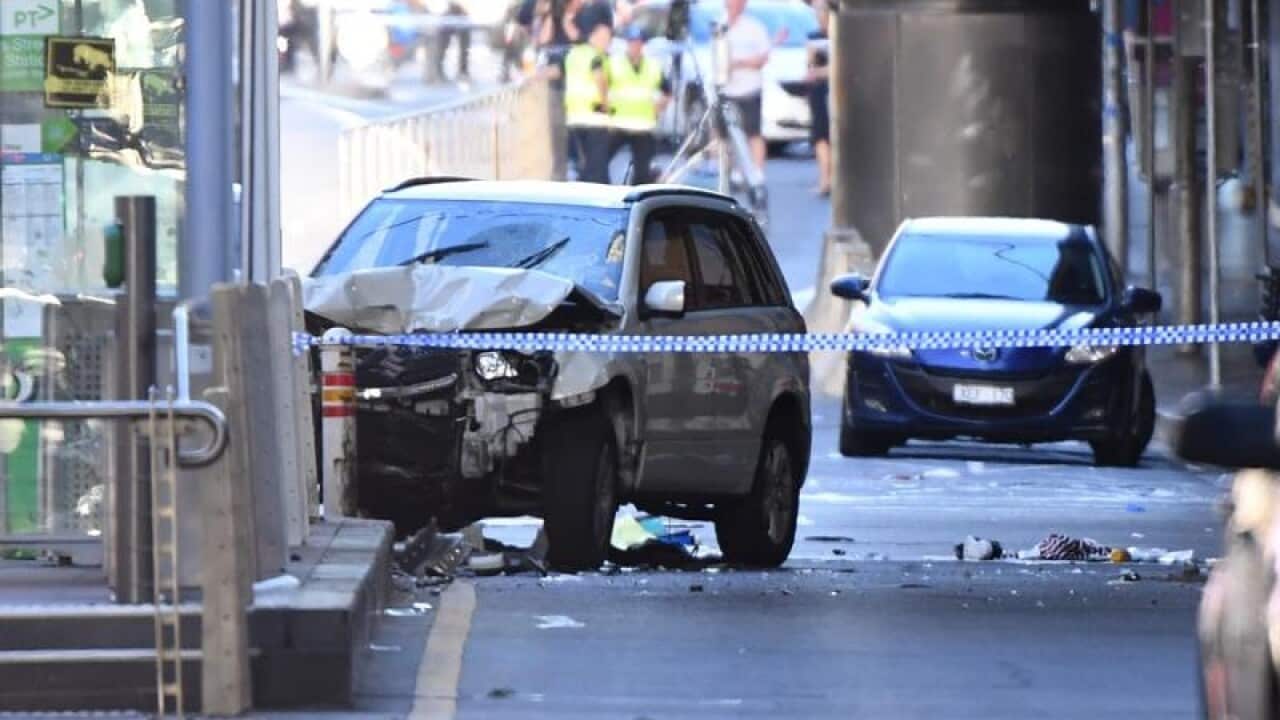 The scene of last week's Flinders Street car attack in Melbourne.