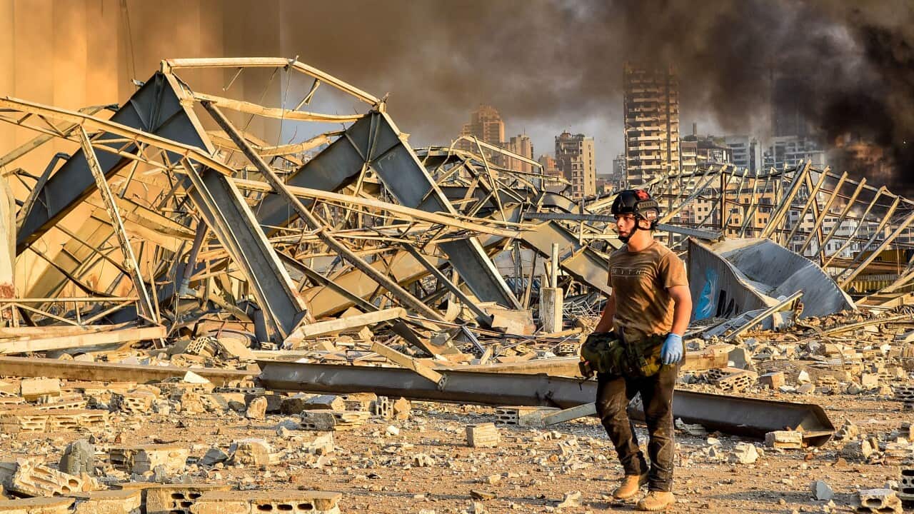 Panic and first rescue services in Beirut, Lebanon on August 4, 2020.