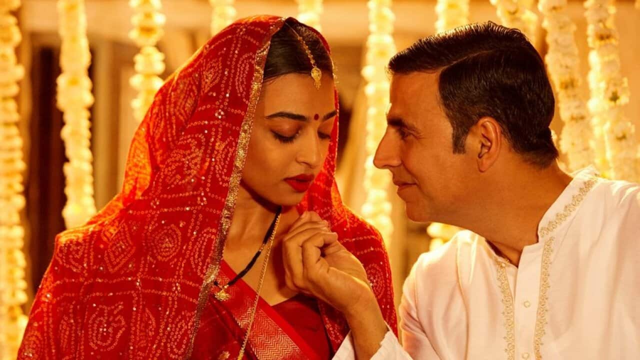 A still photo from the film 'PadMan'. Radhika Apre (L) with Akshay Kumar (R)