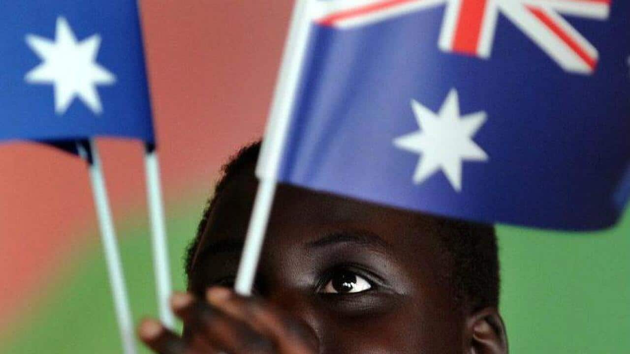African child with Australian flags