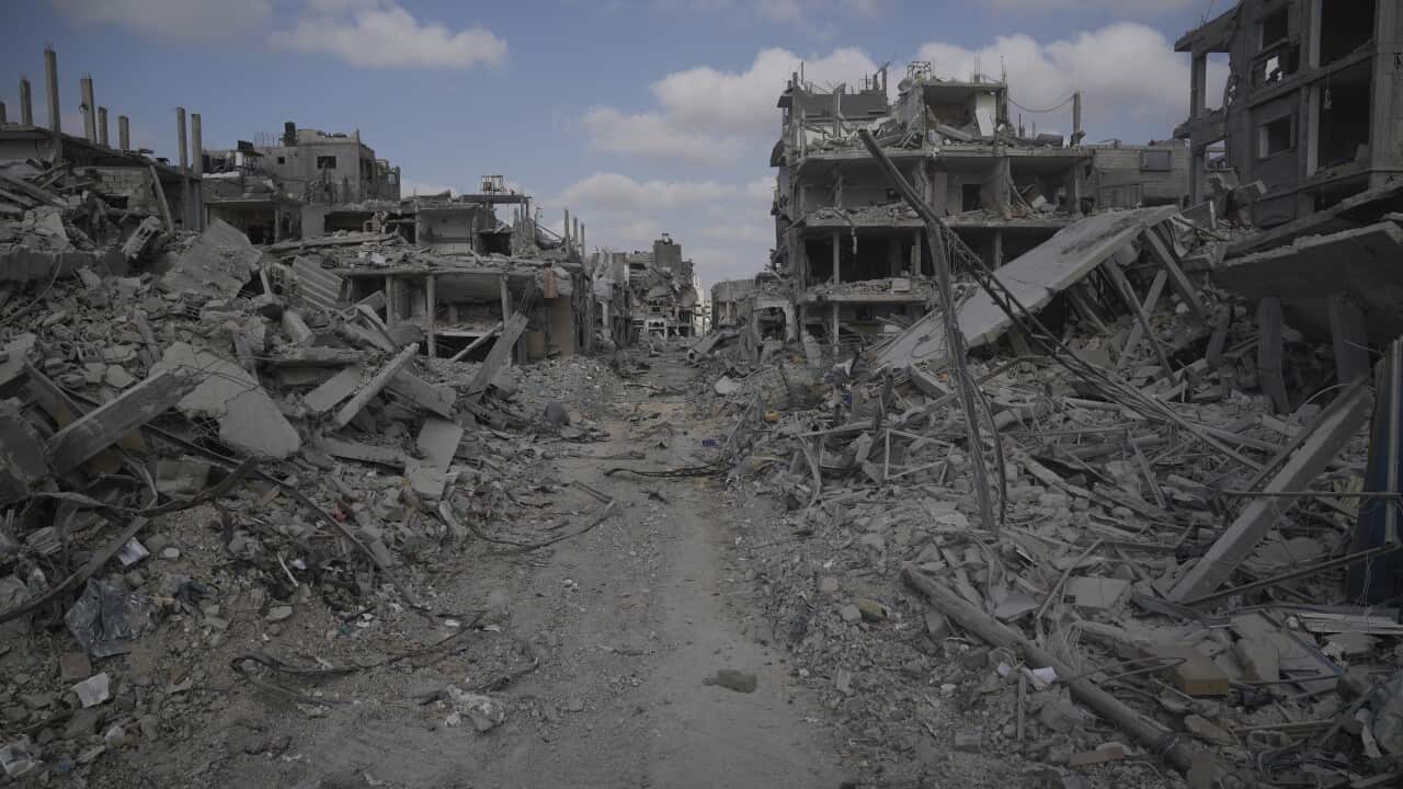 A street with heavily damaged buildings