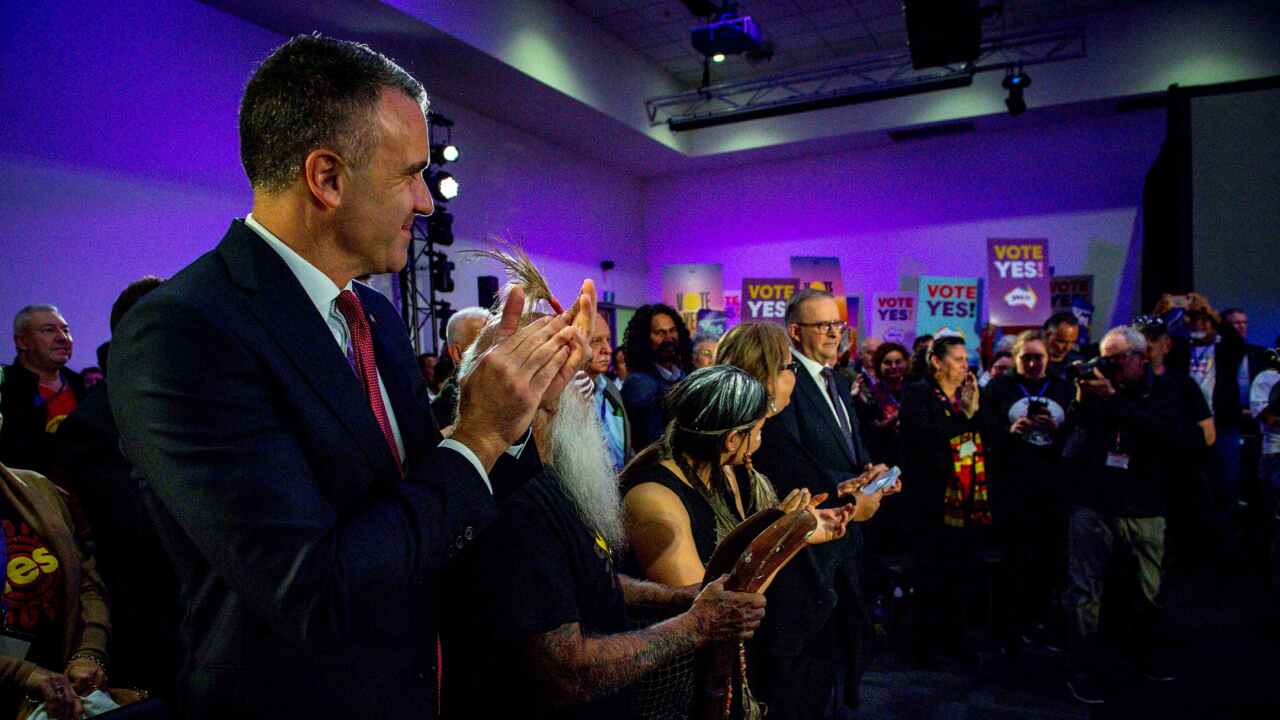 Prime Minister Anthony Albanese receives a standing ovation after his speech (AAP).jpg