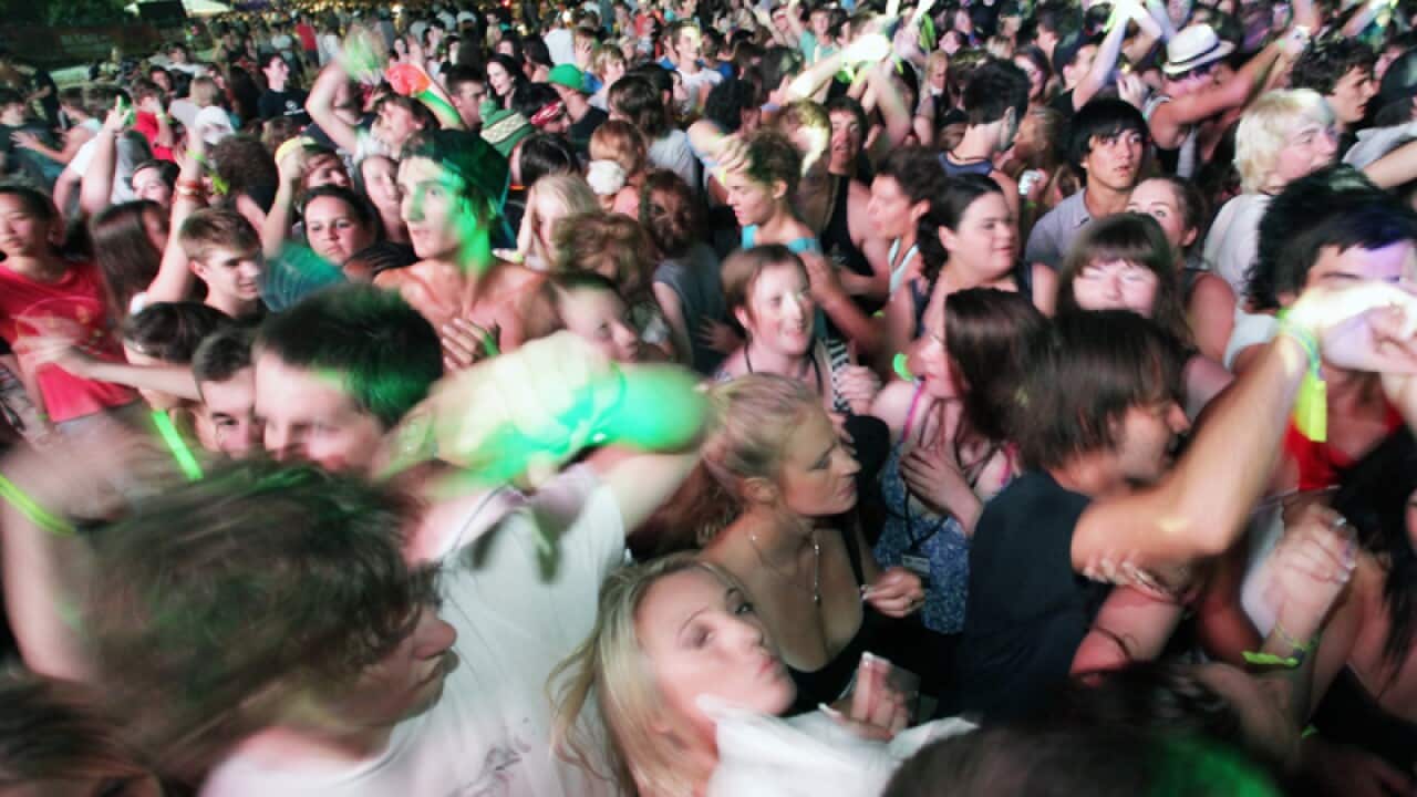 Thousands of young people party during the Schoolies festival