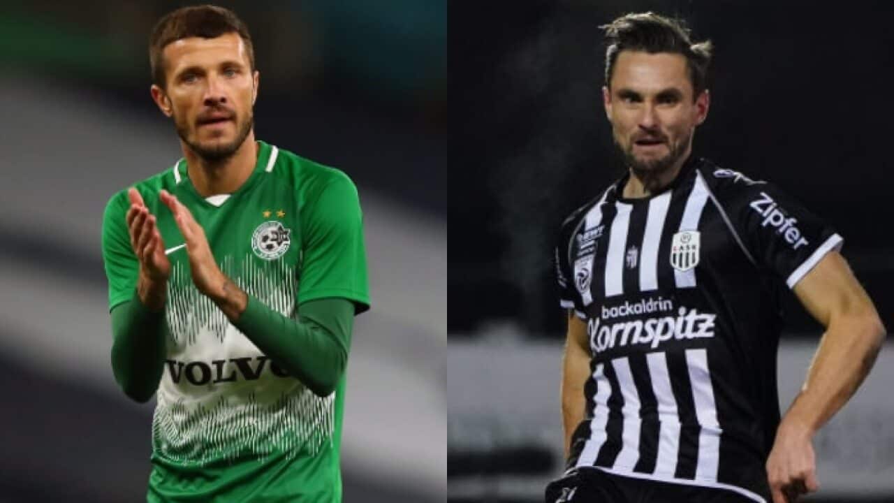 Exiled Socceroos Nikita Rukavytsya and James Holland