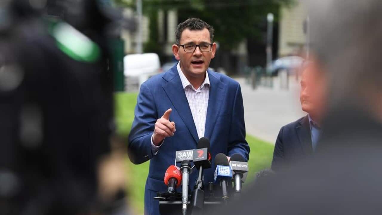 Victorian Premier Daniel Andrews addresses the media on Sunday.