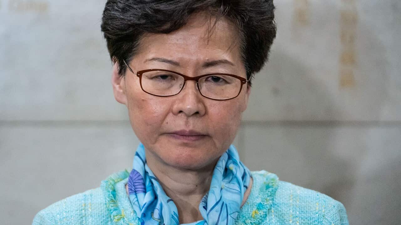 Carrie Lam, Hong Kong's chief executive, speaks during a news conference.