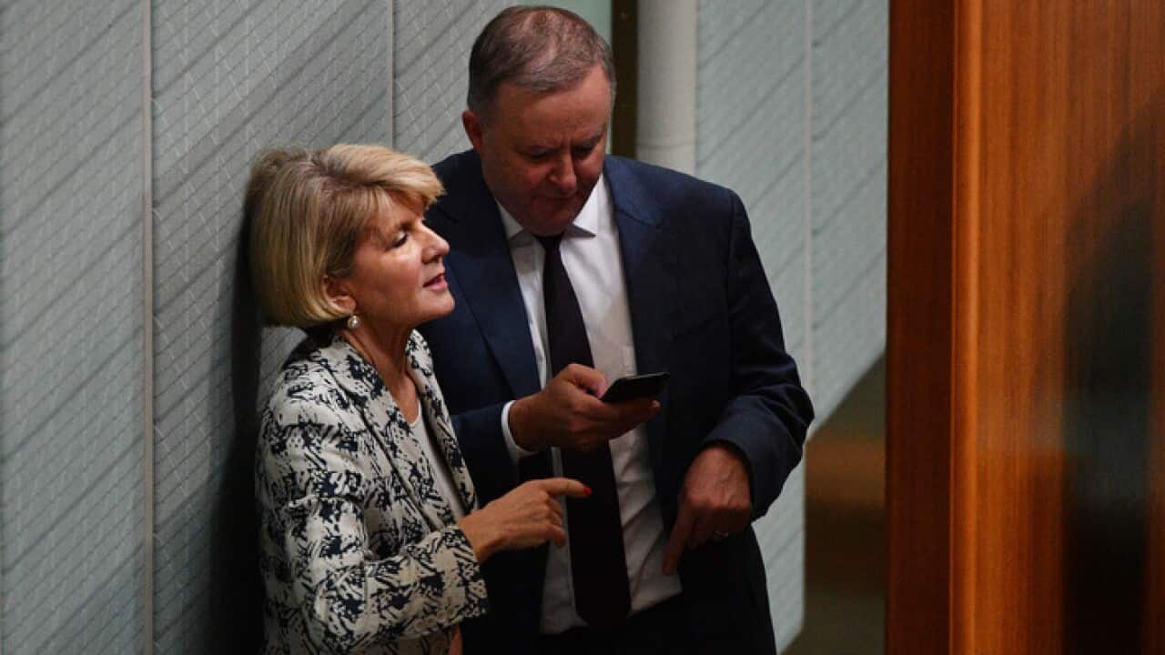 Minister for Foreign Affairs Julie Bishop (left) and Shadow Minister for Infrastructure Anthony Albanese during Question Time in the House of Representatives at Parliament House in Canberra, Thursday, June 28, 2018. (AAP Image/Mick Tsikas) NO ARCHIVING