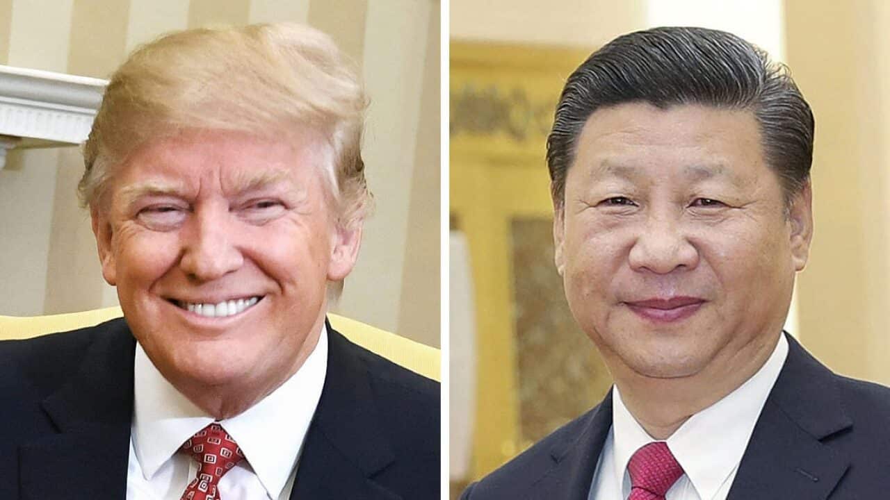Combined file photo shows U.S. President Donald Trump (L) and Chinese President Xi Jinping. Trump told Xi during a phone call that he is preparing to order a probe into China's trade practices, CNN reported on Aug. 12, 2017. (Kyodo)==Kyodo