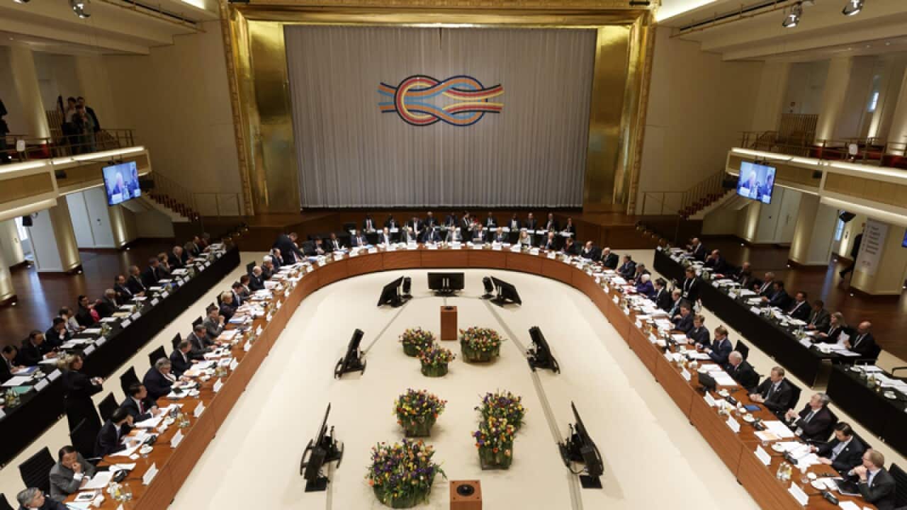 Members of G20 sitting in the Convention Center