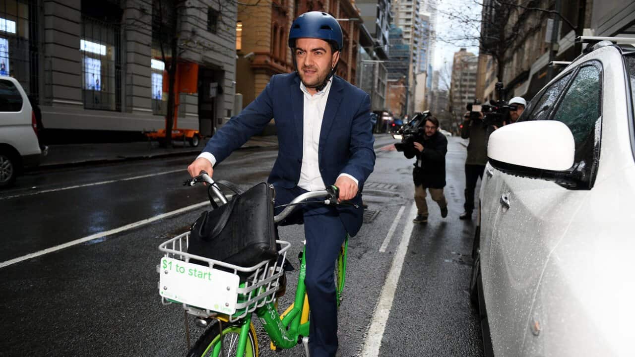 Former Federal Labor Senator Sam Dastyari leaves the Independent Commission Against Corruption hearing in Sydney.