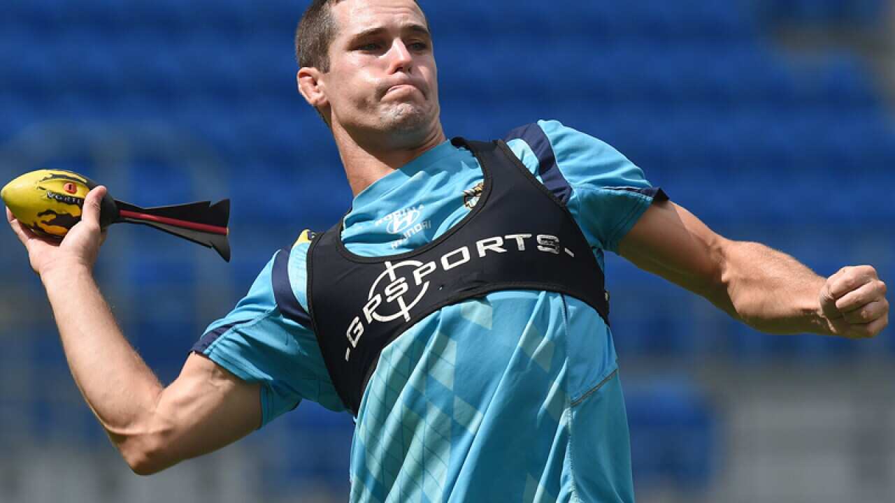 Daniel Mortimer is seen during the Gold Coast Titans training session
