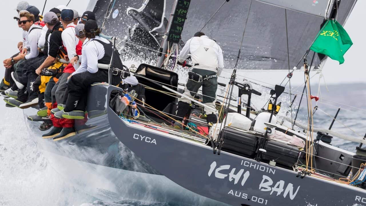 Yacht Ichi Ban competing in the 2017 Sydney to Hobart Yacht Race.