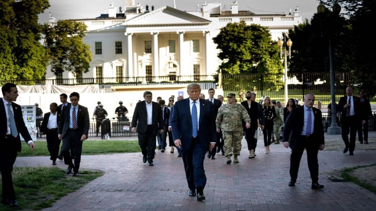 President Donald Trump walking from White House to church