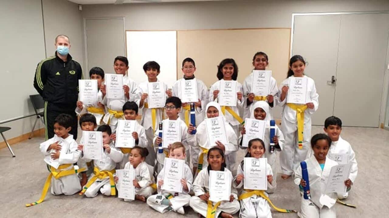 Nenad Zoric, Taekwondo Master, with his pupils in Melbourne.