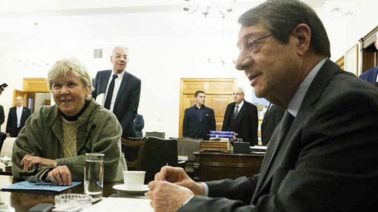 President Nicos Anastasiades with the UN secretary general’s special envoy Jane Holl Lute.