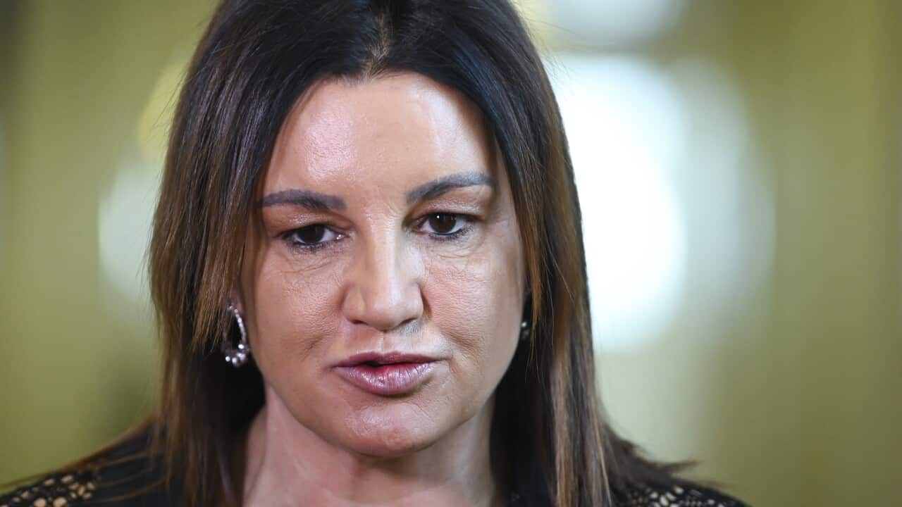 Crossbench Senator Jacqui Lambie speaks to the media during a press conference at Parliament House in Canberra.