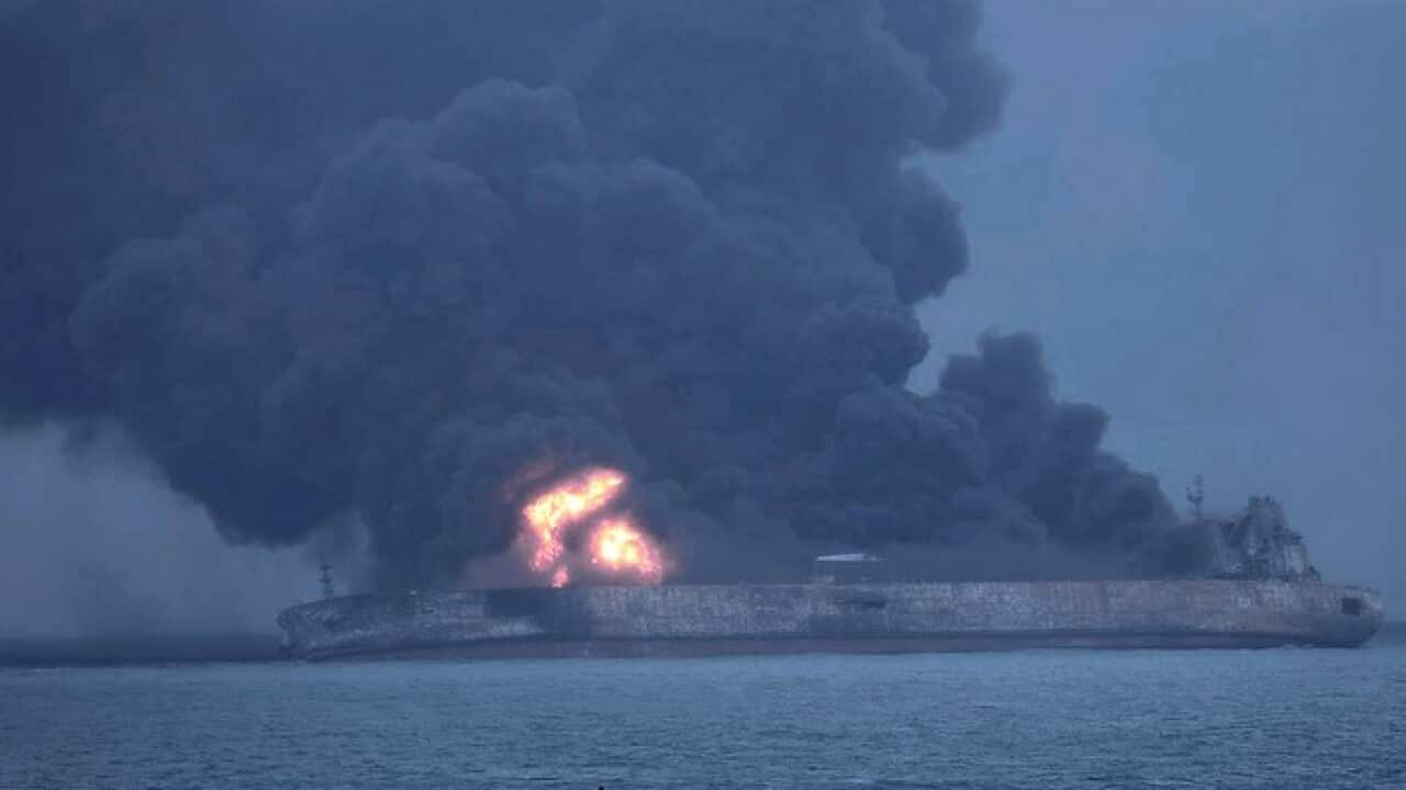 Panama-registered tanker 'Sanchi' on fire after a collision with Hong Kong-registered freighter