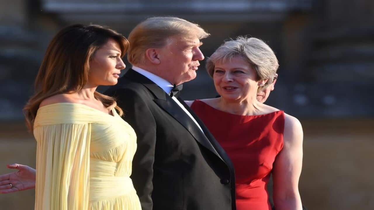 Donald Trump, Melania Trump and Theresa May at Blenheim Palace