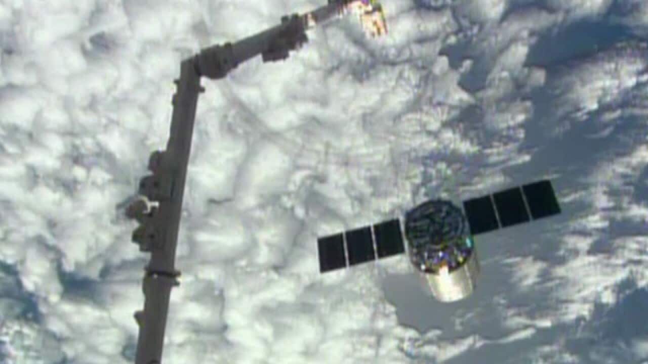 The Cygnus supply ship is released from the ISS