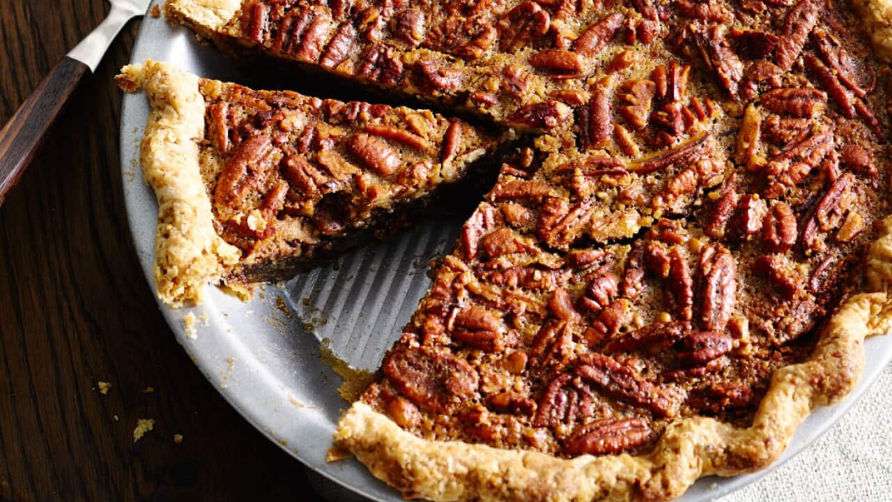 Bourbon pecan and chocolate pie
