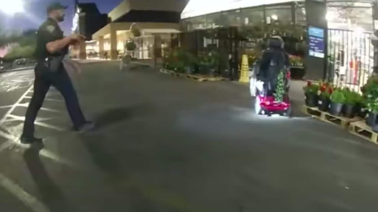 A still image from the bodycam footage released by police