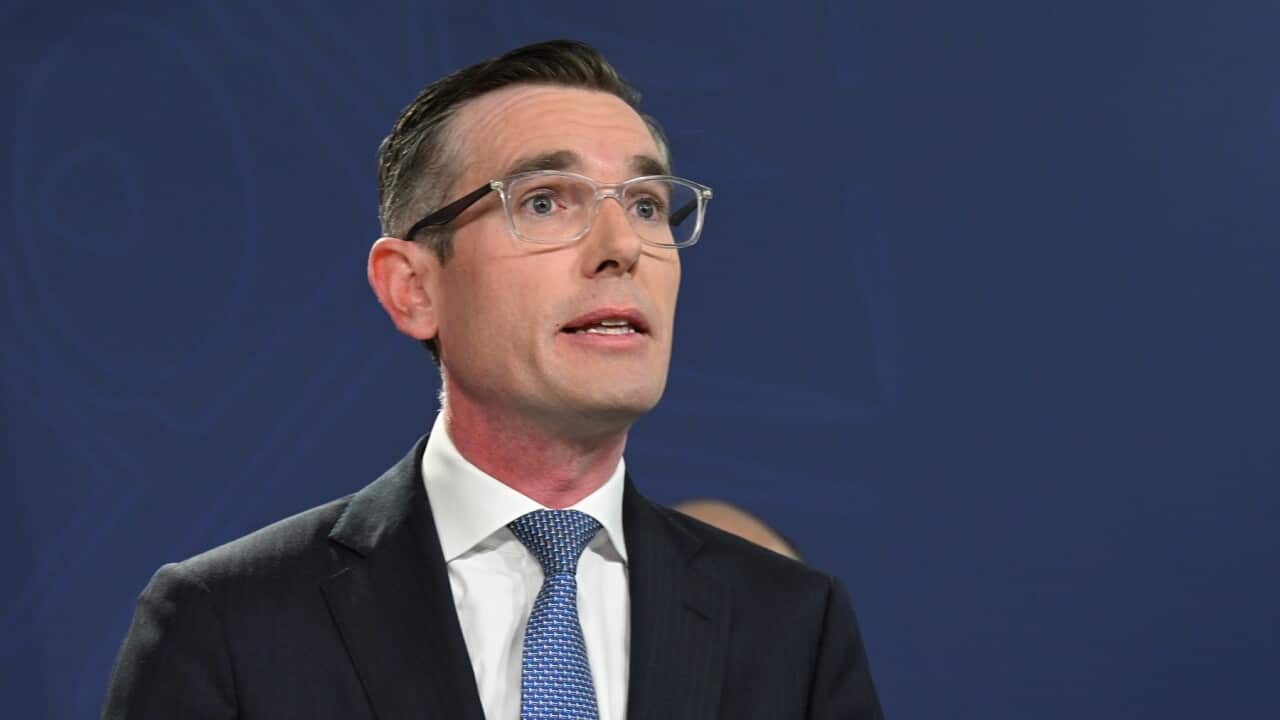 NSW Premier Dominic Perrottet and Treasurer of New South Wales, Matt Kean speak to the media during a press conference, Sydney, Tuesday, July 12, 2022. (AAP Image/Dean Lewins) NO ARCHIVING