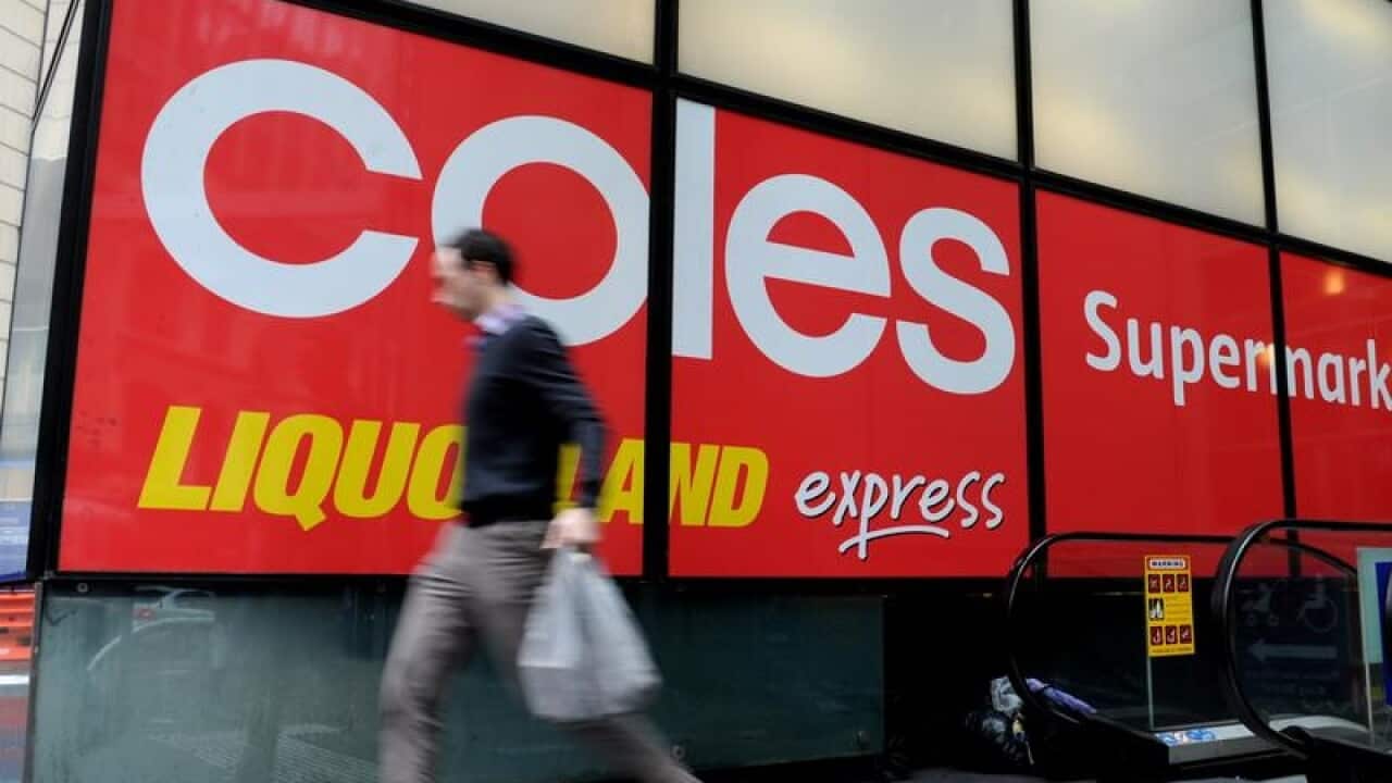 This is a file image of a Coles supermarket sign in Sydney.