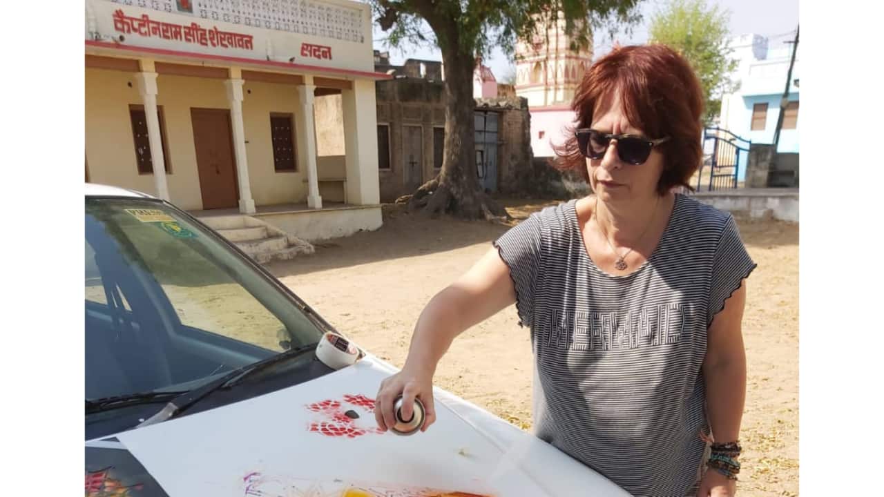 Amita De Alesandro at work in a village of Rajasthan