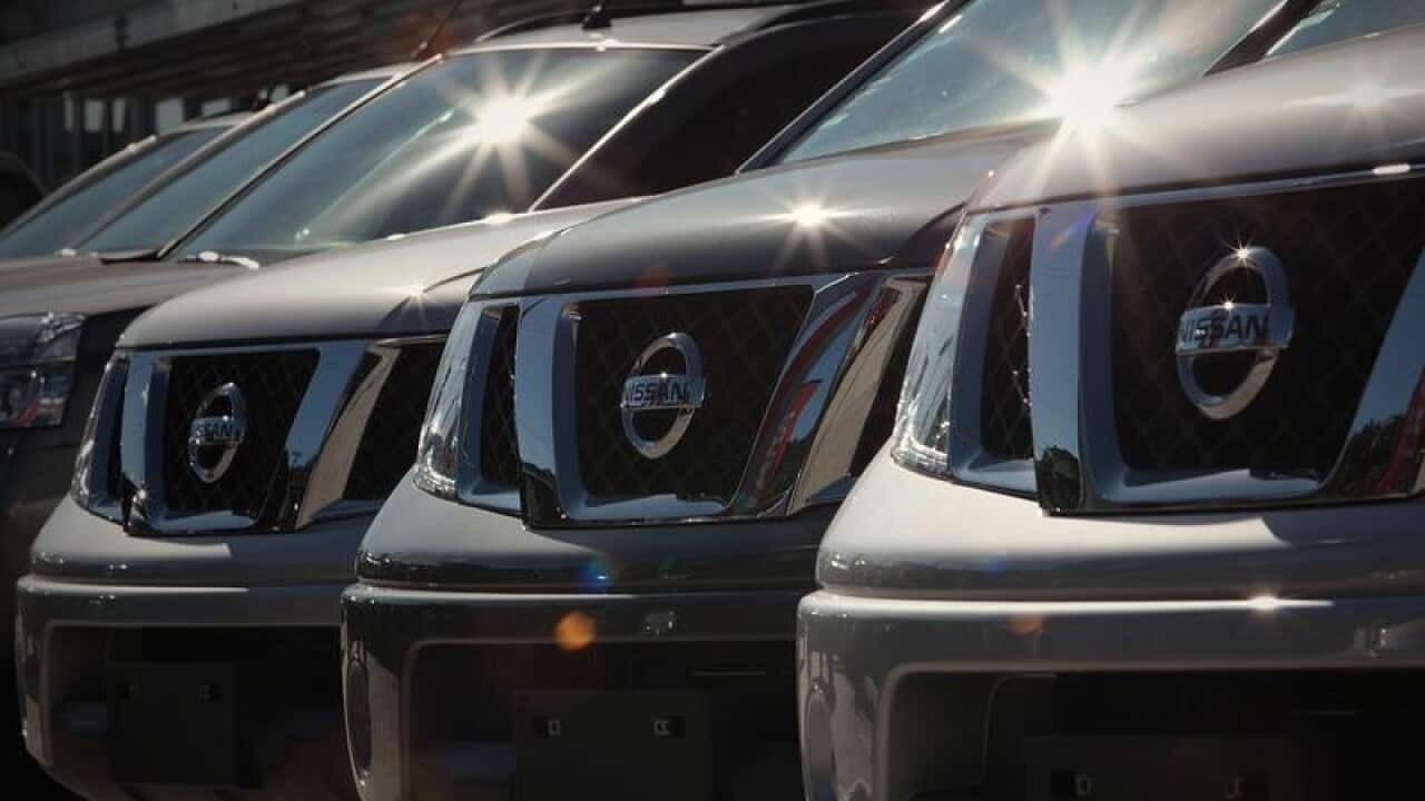 Nissan cars sit at a car yard at Mount Gravatt in Brisbane.