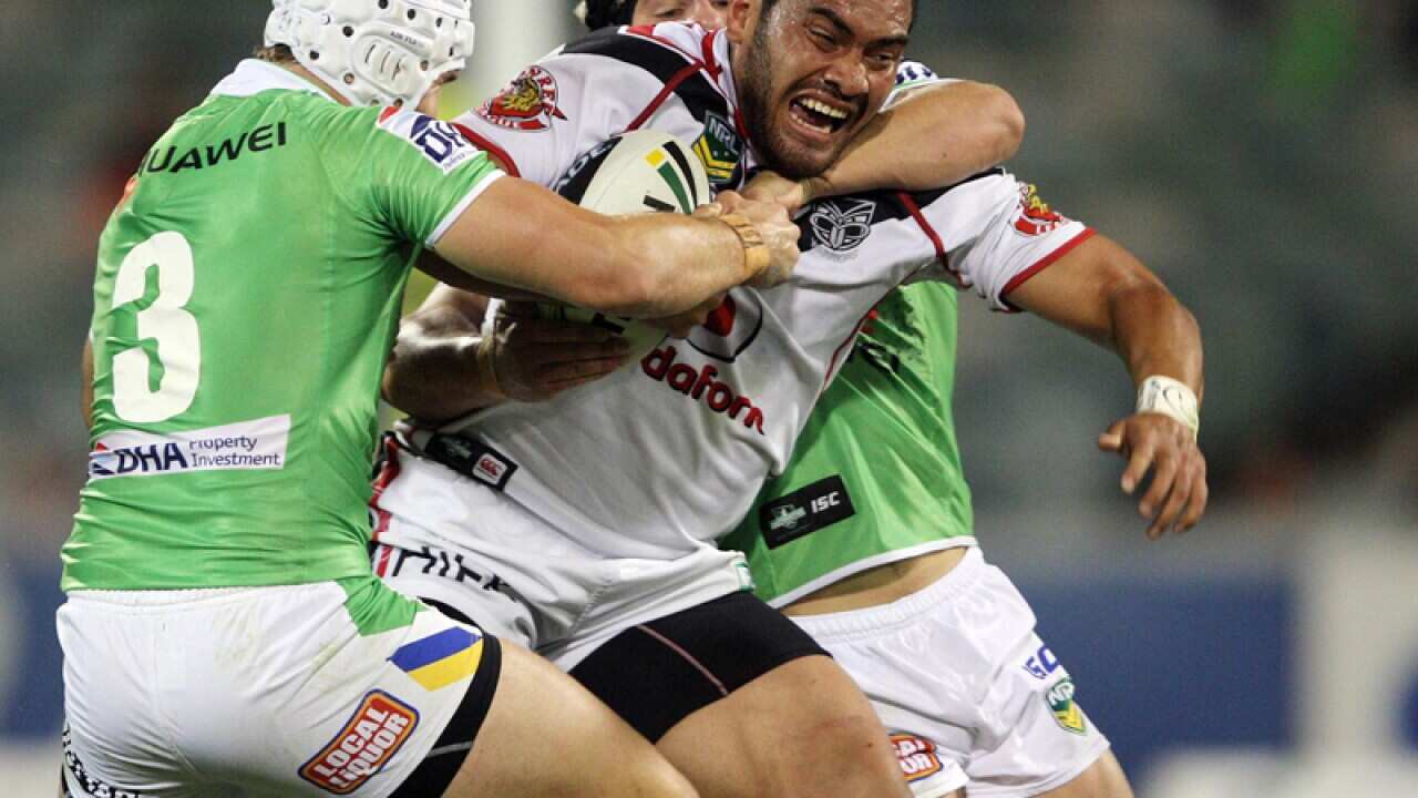 NRL Warriors Konrad Hurrell in action in Canberra