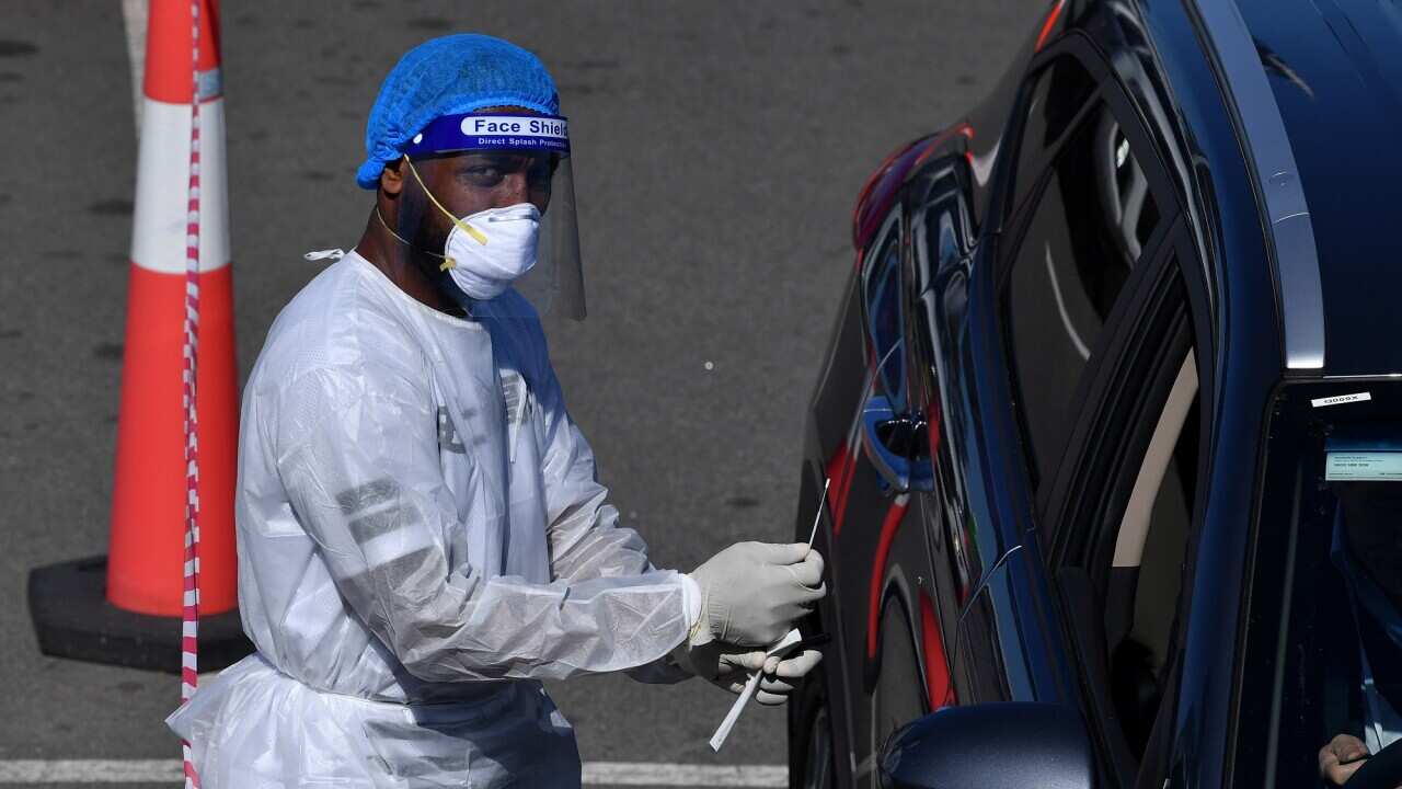 Members of the public are tested for COVID-19 at Sydney airport.