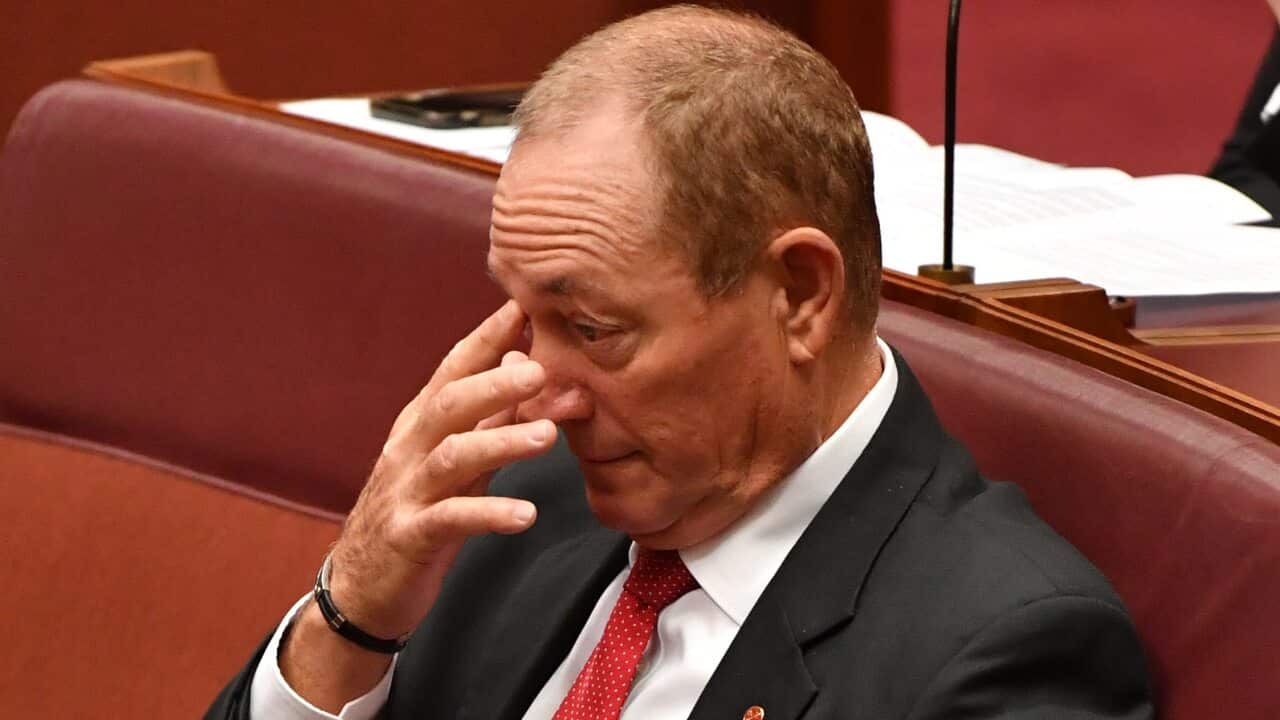 A censure motion against Independent senator Fraser Anning has passed the Senate without a single vote against it.