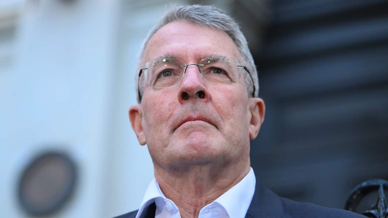 Former Australian Attorney-General Mark Dreyfus speaking to media outside of the East Melbourne Hebrew Congregation in Melbourne, Sunday, July 6, 2025. (AAP Image/James Ross) NO ARCHIVING