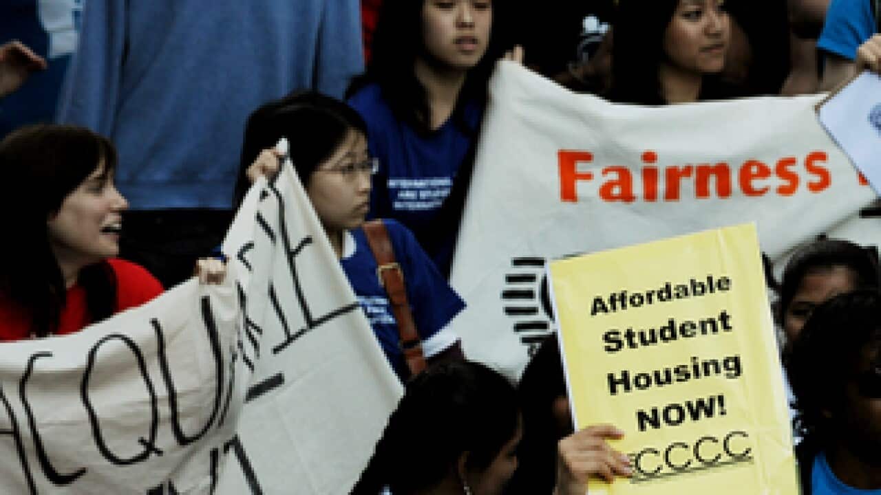 International and local students protest in Sydney, Wednesday, Sep. 2, 2009. The students called for a national concession card, greater equality and cultural tolerance.