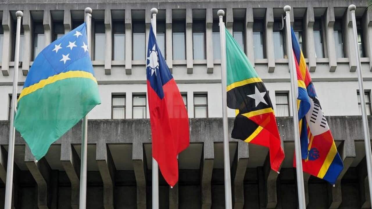 Flags of the Solomon Islands, Taiwan, St. Kitts and Nevis and Eswatini