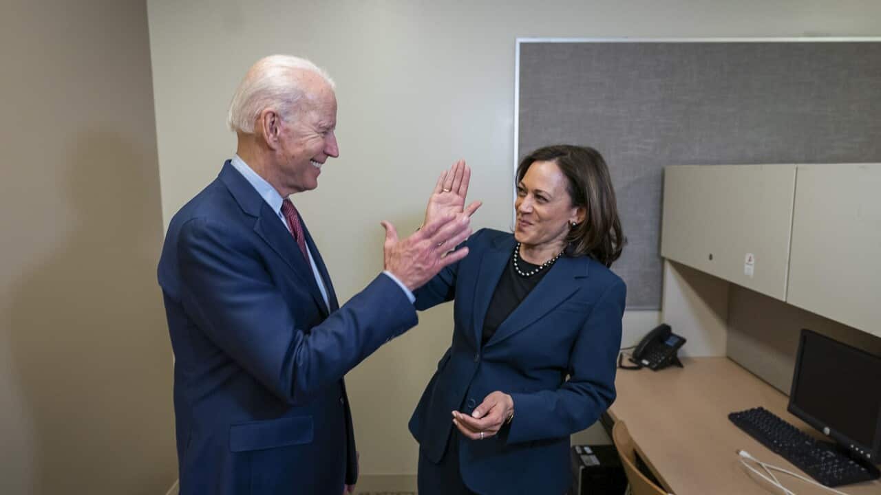 Joe Biden with California Senator Kamala Harris