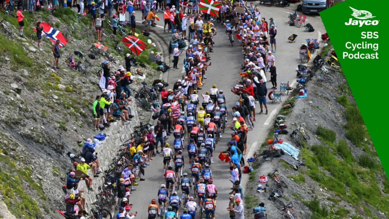 SAINT-LARY-SOULAN PLA D'ADET, FRANCE - JULY 13: A general view of the peloton compete climbing to the Col du Tourmalet (2114m) during the 111th Tour de France 2024, Stage 14 a 151.9km stage from Pau to Saint-Lary-Soulan Pla d'Adet 1653m / #UCIWT / on July 13, 2024 in Saint-Lary-Soulan Pla d'Adet, France. (Photo by Dario Belingheri/Getty Images)